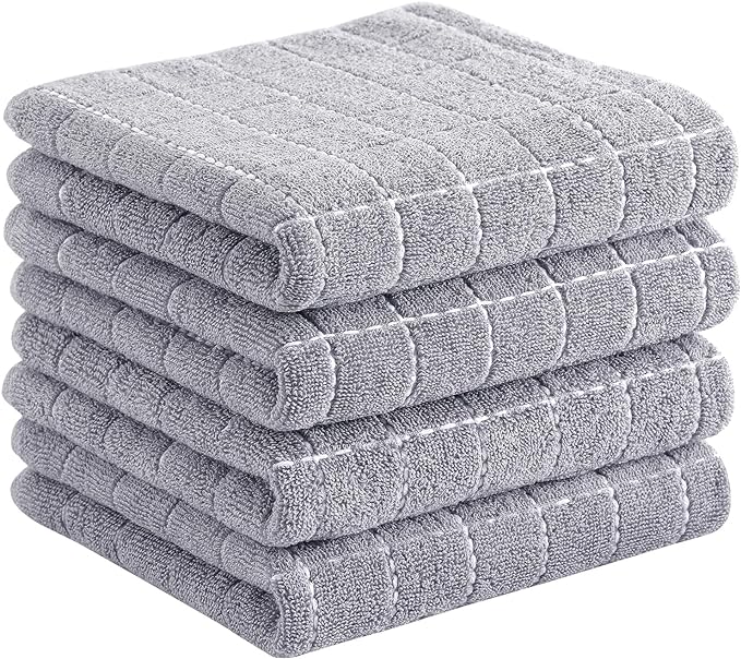 Homaxy 100% Cotton Terry Kitchen Towels, 4 Pack, Light Grey | Ultra Soft and Absorbent Dish Towels for Kitchen, Suitable for Drying and Washing Dishes