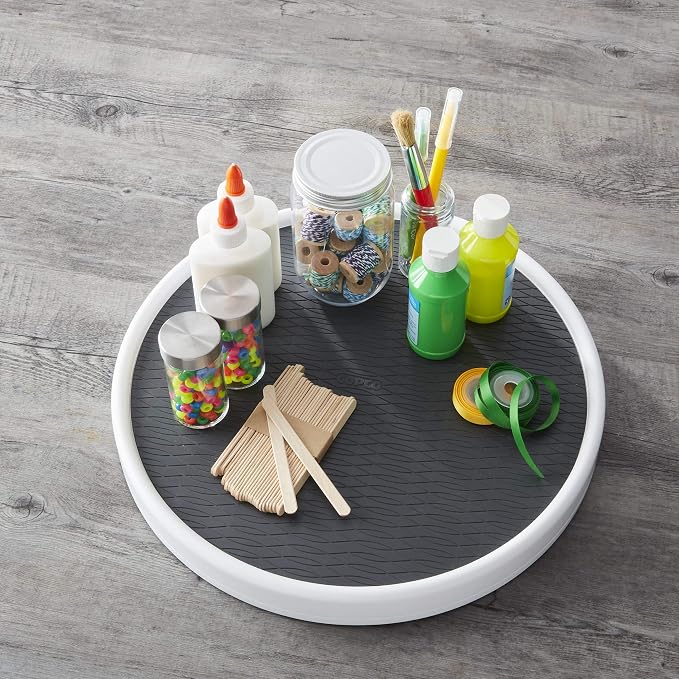 Copco 15 Inch Non-Skid Lazy Susan Turntable Organizer for Cabinet, Pantry, Refrigerator - Charcoal Gray, Smooth-Glide Ball Bearings, Raised Rim