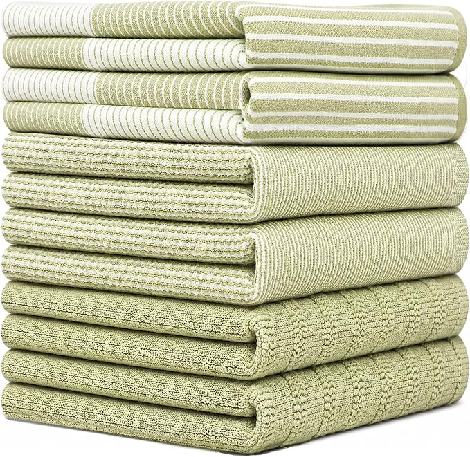 Premium Kitchen Towels 6 Pack 100% Cotton, 20"x28" Dish Towels - Sage | Large Flat & Terry Kitchen Linen Set with Hanging Loops, Highly Absorbent for Washing and Drying Dishes