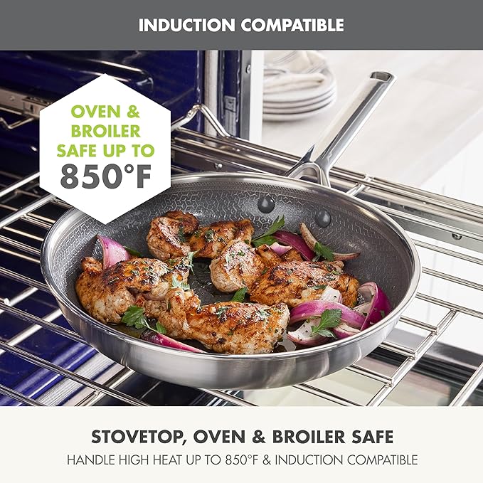 GreenPan Hybrid APEX 12" Stainless Steel Frying Pan Skillet with Lid | APEX Tri-Ply Pan, PFAS-Free Thermobond Nonstick, Induction & All Cooktop Compatible, Dishwasher & Oven Safe to 850F, Silver