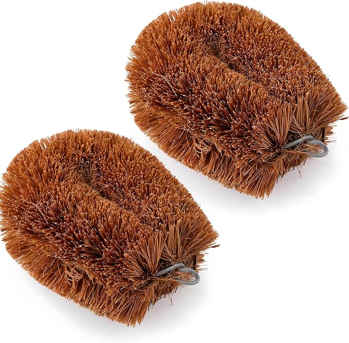 Tawashi Vegetable Brush Set, 100% Natural Coconut Coir Scrub Brushes for Fruits & Vegetables Pack of 2, Japanese Kamenoko Design, Eco-Friendly Kitchen Cleaning Brushes with Hanging Loop