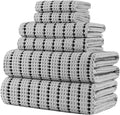 POLYTE 430 GSM Poly Blend Microfiber Quick Dry Waffle Bath Towel Set of 6 | 2-Body Towels, 2-Hand Towels, 2-Wash cloths, Oversize, Lint Free
