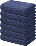 Kitinjoy 100% Cotton Waffle 6-Pack Kitchen Towels, 13" x 28", Navy Blue | Super Soft, Ultra-Absorbent, Fast Drying, lightweight, Quick Drying Kitchen Hand Towels