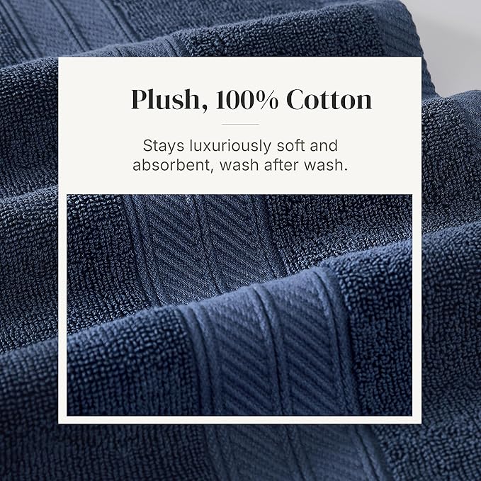 Modern Threads 6 Piece Bath Towel Set – Bathroom Set with 2 Bath Towels, 2 Hand Towels, and 2 Wash Cloths – 100% Cotton, Super Absorbent & Extra Soft – Reversible Botanical Vine (Navy)
