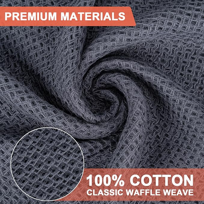 BOOMIBOO 6-Pack Dish Towels,100% Cotton Waffle Weave,13x28 in,Dark Grey | Towels Waffle Weave,Ultra Soft Absorbent, Quick Drying