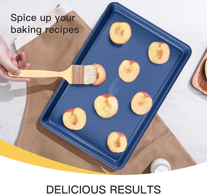 Baking Sheet Pan Set, Cookie Sheets for Oven, Nonstick Half/Quarter/Jelly Roll Pans with Diamond Texture Pattern, Heavy Duty Cookie Tray, Dark Blue
