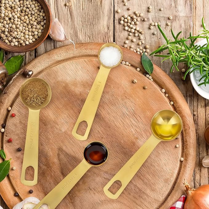 2 PCS 2 Teaspoon(10 mL, 2tsp, 2/3tbsp) Stainless Steel Single Measuring Spoon, Easy to Use and Easy to Wash Metal Measuring Scoop Kitchen Gadgets for Cooking & Baking(Gold)