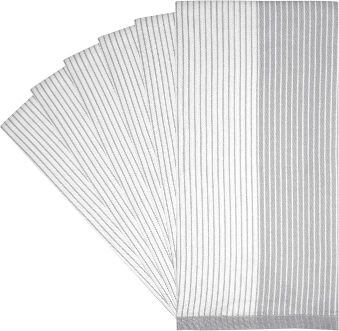 Premium Kitchen Towels 6 Pack 100% Cotton, 20"x28" - Grey | 238GSM Yarn Dyed Flat Woven Stripe Dish Towel for kitchen | Kitchen hand towels with Hanging Loop | Absorbent Linen set