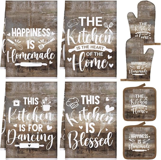 Leinuosen 8 Pcs Kitchen Towels and Oven Mitts Sets Pot Holders Dishcloths Set Kitchen Decorative Accessories Absorbent Potholders Heat Resistant for Chef Baking Cooking