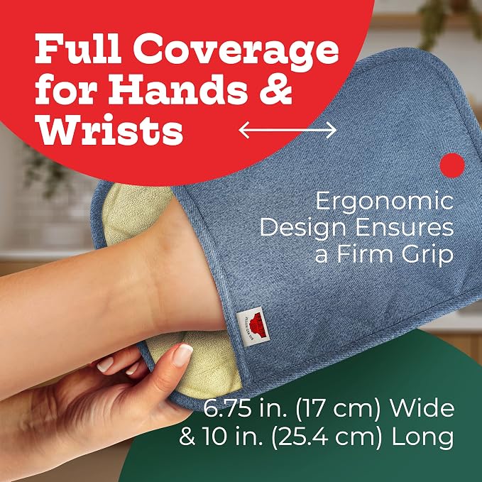 Silicone Pot Holders - Set of 2 Blue Denim - 10x3 - Heat Resistant to 536°F / 280°C, Kitchen Protectors, Hot Pans, Baking, Professional Grade Cooking Mitts