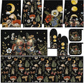 Fourluoo 10 Pcs Kitchen Dish Towels Rugs Oven Mitts and Pot Holders Set Farmhouse Kitchen Decor Set for Women Mom Daughter Gift Cooking Baking Grilling(Rustic Color,Rustic Bohemia)