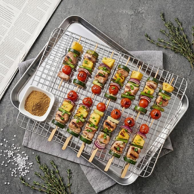 Homikit Half Baking Sheet with Wire Rack (1 Pan+1 Cooling Rack), 18" x 13" | Stainless Steel Cookie Sheet Pan with Cooling Rack Set, Large Bacon Tray for Oven Baking Cooking Roasting, Dishwasher Safe