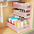 Kitstorack Under Sink Organizer, 1-Pack 3-Tier Height Adjustable Thickened Metal Pull out Cabinet Organizer Shelf, Slide out Storage Drawer Rack for Bathroom Kitchen Pantry Home Organization, Pink