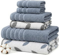 Modern Threads 6 Piece Bath Towel Set – Bathroom Set with 2 Bath Towels, 2 Hand Towels, and 2 Wash Cloths – 100% Cotton, Super Absorbent & Extra Soft – Reversible Natural Vine (Blue)