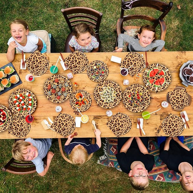 100 Pieces Leopard Print Party Tableware Set – Cheetah Animal Print Plates, Napkins and Forks, Disposable Dinnerware for Safari Jungle Birthday and Baby Shower Party Supplies