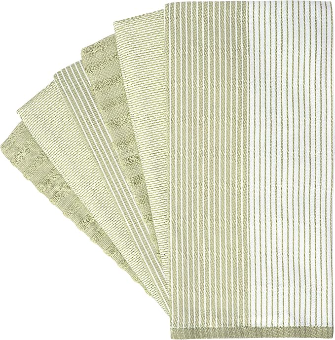 Premium Kitchen Towels 6 Pack 100% Cotton, 20"x28" Dish Towels - Sage | Large Flat & Terry Kitchen Linen Set with Hanging Loops, Highly Absorbent for Washing and Drying Dishes