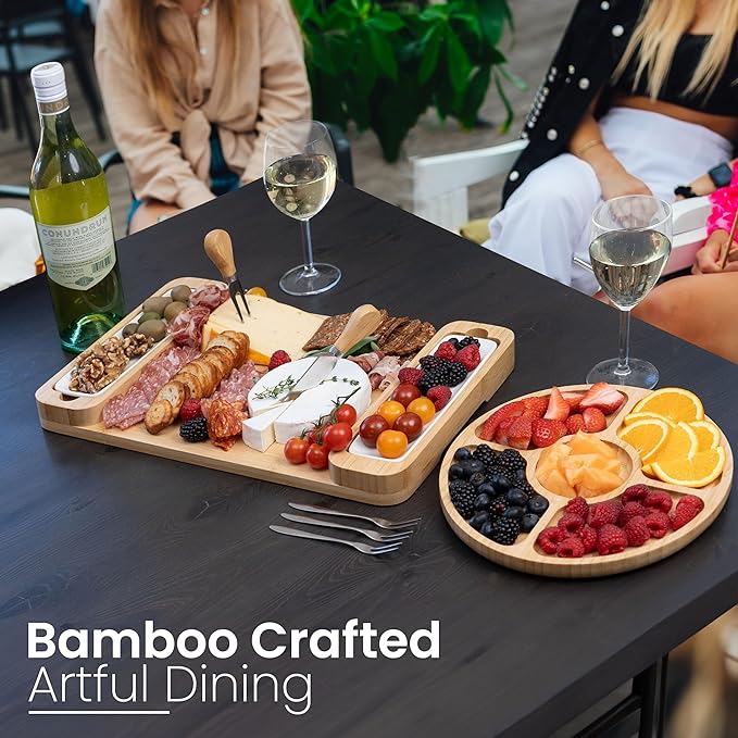 Charcuterie Boards Set, Bamboo Cheese Tray with Serving Accessories | Meat Cheese Platter, Movie Nights, Family Gatherings, BBQ Picnic Essentials, Dinner Party Hosting Appetizer, Wine Nights