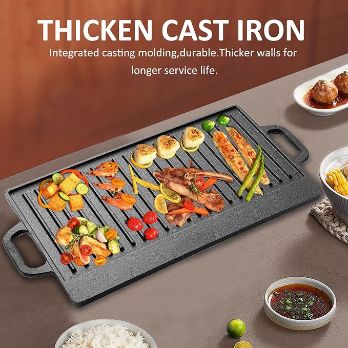 Vivicreate Cast Iron Griddle Skillet for Stove Top and Gas Grill – Flat Top Grill and Reversible Grill Griddle for Indoor or Camping Cooking – Comal Plancha para Tortillas