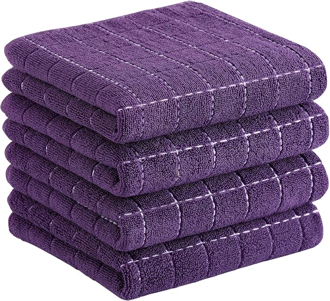 Homaxy 100% Cotton Terry Kitchen Towels, 4 Pack, Purple | Ultra Soft and Absorbent Dish Towels for Kitchen, Suitable for Drying and Washing Dishes