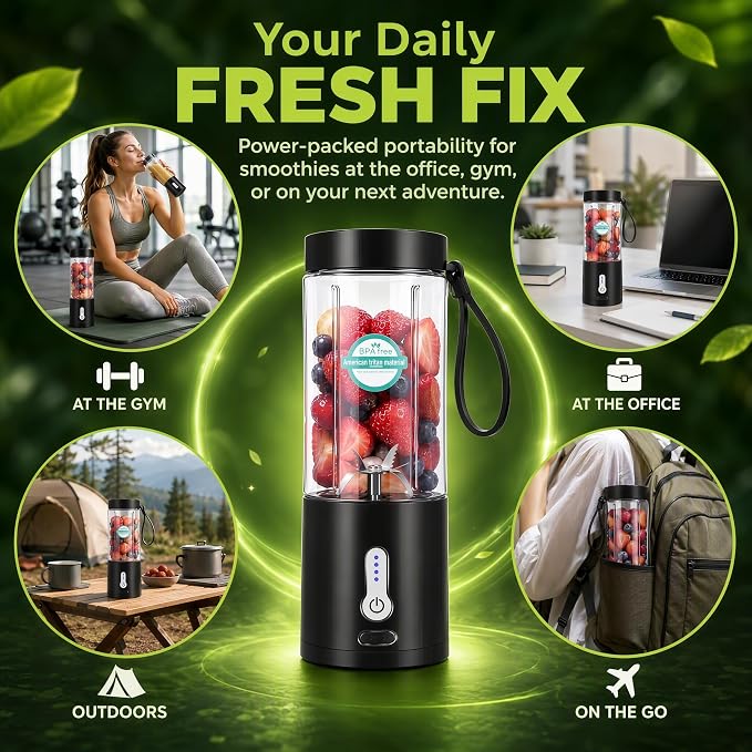 530ML Powerful Portable Blender for Smoothies Shakes USB Type-C Rechargeable Food Processor Fruit Mixer Machine Mini Juicer Blender Cup