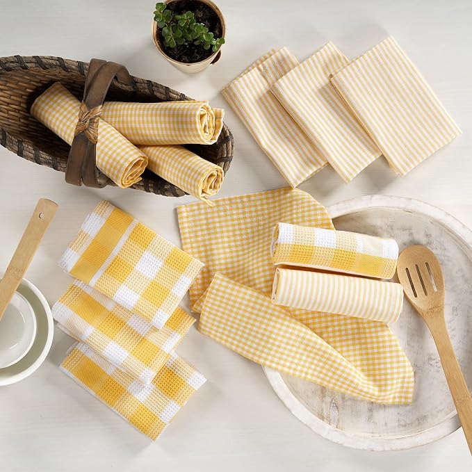 LANE LINEN 100% Cotton Kitchen Dish Cloths, Ultra Soft Absorbent Quick Drying Dish Towels, Multiweave Wash Cloths Dish Towel Sets, 12x12 Inches, 12 Pack - Yellow