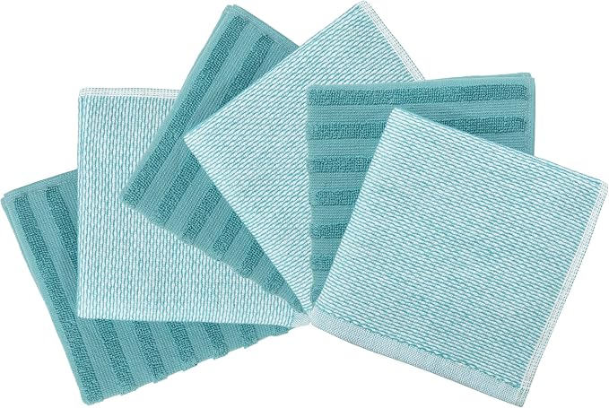 Bumble Premium Dish Cloths 13"x13" (6 Pack) | 100% Natural Ring Spun Cotton | 400 GSM | Highly Absorbent & Soft |Yarn Dyed & Solid Dyed Terry Dish Cloth Set - Aqua
