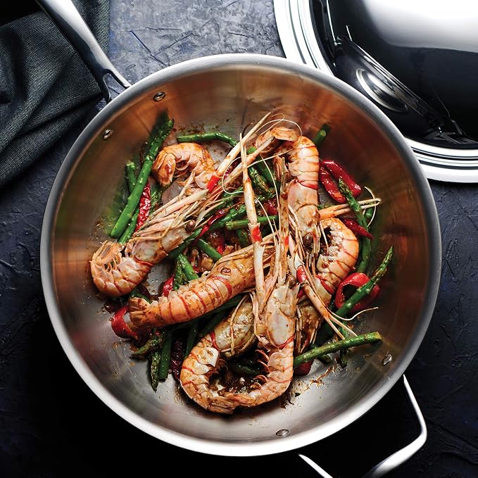 Tramontina Signature Tri-Ply Clad Stainless Steel 12.5-Inch Wok with lid | Induction-Ready, Dishwasher-Safe, NSF-Certified, Made in Brazil
