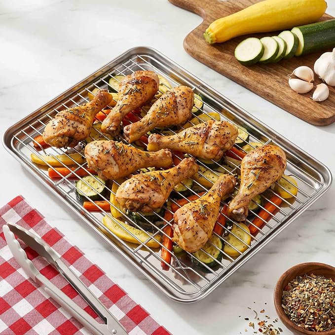 Homikit 16x12 Inches Baking Sheet with Wire Rack Set (2 Pans+2 Racks) | Stainless Steel Cookie Sheets for Baking, Metal Baking Tray Jelly Roll Pan with Cooling Racks, Oven & Dishwasher Safe