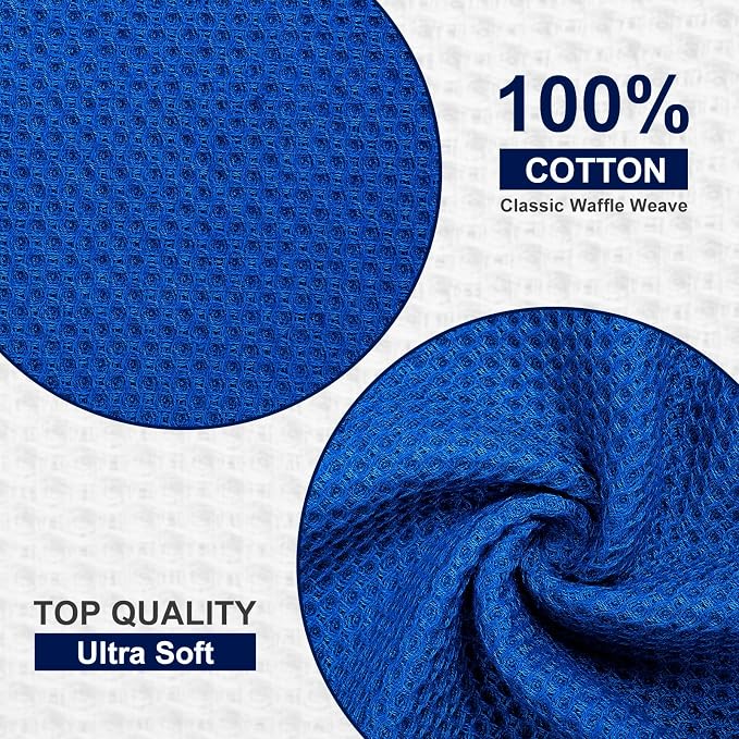 Kitinjoy 100% Cotton Waffle 6-Pack Kitchen Towels, 12" x 12", Blueberry | Ultra Absorbent, Super Soft, lightweight, Quick Drying Dish Rags for Washing Dishes