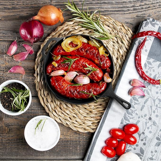 12 Inch Cast Iron Skillet Antirust Treated Pre-Seasoned Iron Pan with Silicone Handle Cover