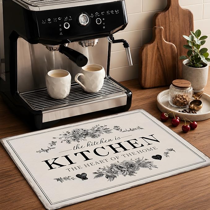 Floral Stove Top Cover Mat, Farmhouse Decor, 28.5 x 20.5In(Gray wood planks)