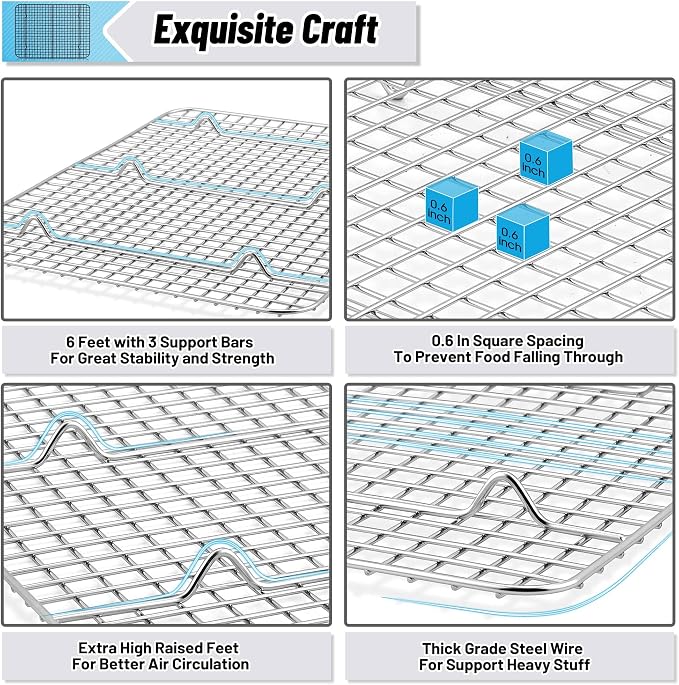 TeamFar Cooling Rack, 15.3”x11.2” Stainless Steel Baking Grid Wire Rack | Roasting Grilling Cooking Racks for Cookie Cake Bread, Fit Baking Pan for Christmas Anniversary Party, Dishwasher Safe- 2PCS