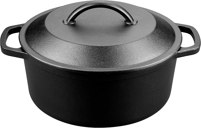 Pre-Seasoned Cast Iron Dutch Oven with Lid, Round and Dual Handles, for Stovetop, Camping, Grill, Induction, Electric, Black, 4.5qt