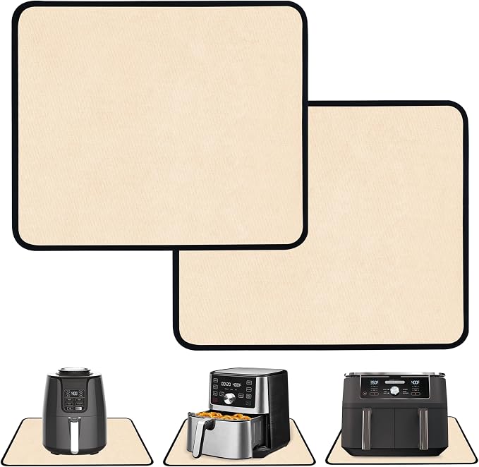 2 PCS Heat Resistant Mats for Countertop Air Fryer, 24x21in, Khaki | 1022 ℉ Fireproof mat, air fryer accessories for ninja, cosori, waterproof hot pads for kitchen toaster, oven, coffee maker
