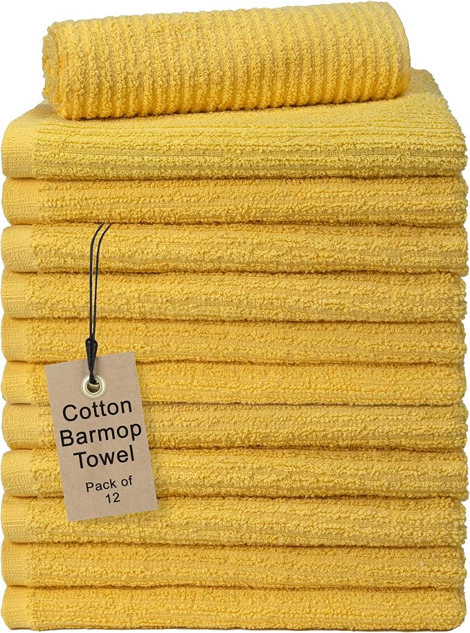 Textila Bar Mop Towels - 16x19 Inches - Pack of 12 - Lemon Yellow - Cotton Dish Cloths & Cleaning Towels for Kitchen, Bar, Restaurant, Household Use – Absorbent, Durable, Reusable