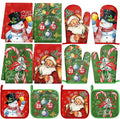 SiliFine 12 Pcs Traditional Christmas Kitchen Accessories Set Snowman Pot Holders Santa Oven Mitts Xmas Candy Cane Ornament Kitchen Towels for Christmas Home Decorations, Cooking Baking Holiday Gifts