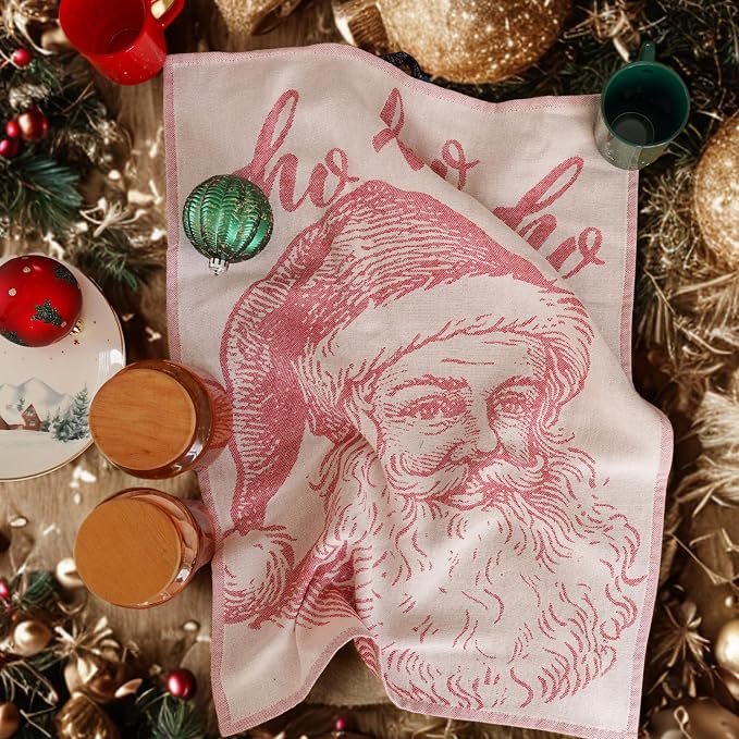 Christmas Tea Towel Set of 4-100% Cotton Jacquard Kitchen Towels, Festive Dish Towels for Christmas Decor, Perfect Hostess Gift (Merry Christmas)
