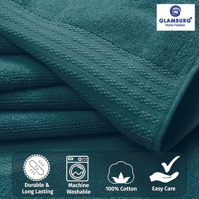 GLAMBURG Premium Cotton Oversized 2 Pack Bath Sheet 35x70-100% Pure Cotton - Ideal for Everyday use - Ultra Soft & Highly Absorbent - Machine Washable - Teal