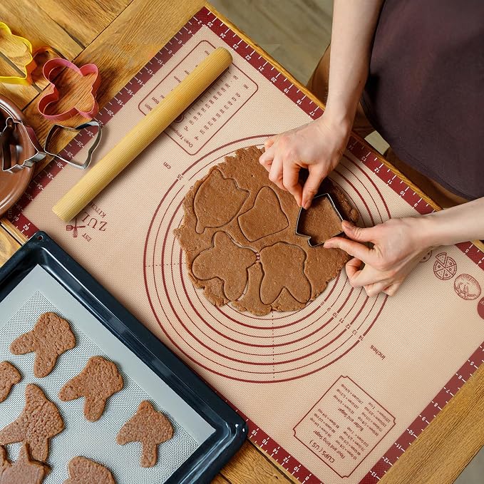 Zulay Kitchen XL Silicone Baking Mat 26x16 Inch – Extra Thick 0.7mm Non-Slip Pastry Mat with Measurements – Reusable Nonstick Sheet for Rolling Dough, Pie Crust & Cookies, Large Countertop Liner - Red