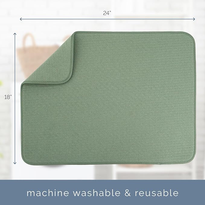 S&T INC. Dish Drying Mat, 18" x 24", XL, Green Sage | Absorbent Microfiber, Extra Large Kitchen Counter Mat for Dishes, Utensils, Pots and Pans, Machine Washable