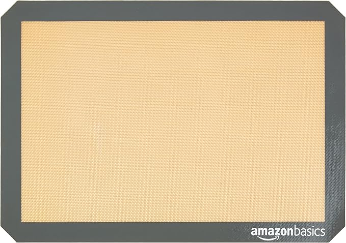 Amazon Basics Silicone Rectangular Baking Mat, Non-Stick, Reusable, Dishwasher Safe, Food Safe, Heat Resistant, 16.5" x 11.6", Beige/Gray, 2-Pack