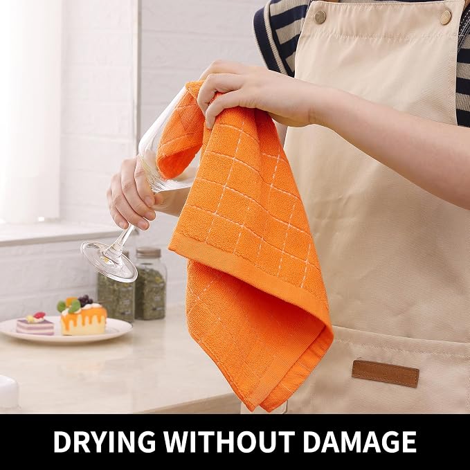 Homaxy 100% Cotton Terry Kitchen Towels, 6 Pack, Orange | Ultra Soft and Absorbent Dish Towels for Kitchen, Suitable for Drying and Washing Dishes