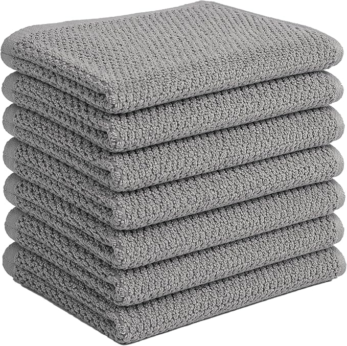 Bumble Kitchen Towels 6 Pack 100% Cotton 16"x26" - Grey Solid | 430 GSM Soft Kitchen Hand Towels with Hanging Loop, Highly Absorbent & Durable for Washing and Drying Dishes