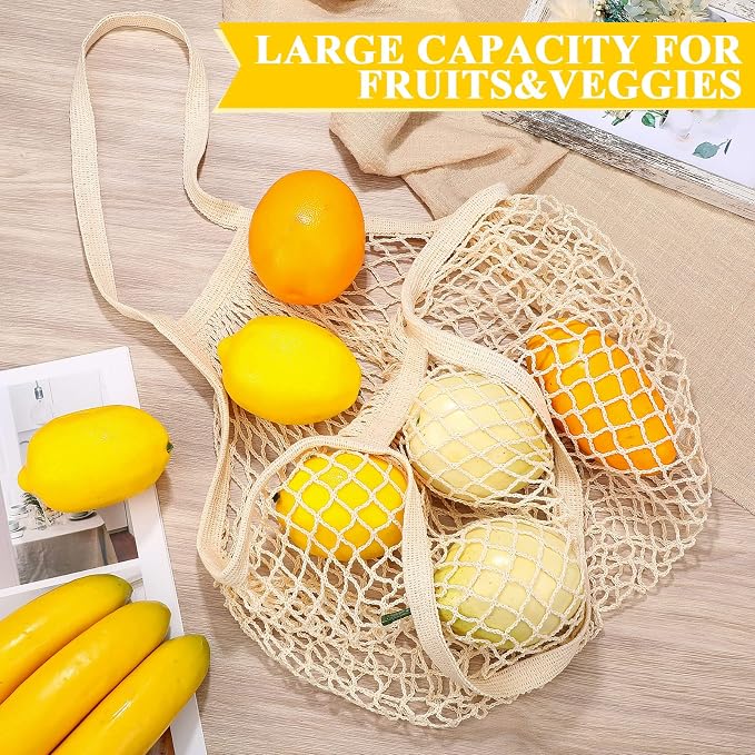 Shappy 16 Pcs Mesh Grocery Bags Reusable Produce Bags Washable Cotton Mesh Tote with Handles for Fruit Vegetable Farmers Market Shopping