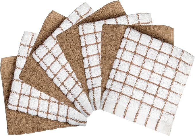 Bumble Dish Cloths (8-Pack), 100% Cotton Kitchen Towels, 12"x12" - Tan | 405 GSM | Soft, Highly Absorbent & Durable Dish Towels for Kitchen