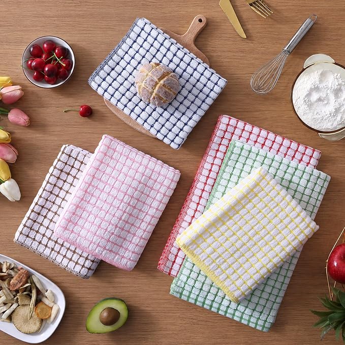 Mordimy Cotton 6 Pack Terry Kitchen Towels, 16 x 25 Inches | Super Soft and Absorbent Dish Towels, Quick Drying Hand Towels for Kitchen Drying, Mixed Color
