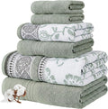 Modern Threads 6 Piece Bath Towel Set – Bathroom Set with 2 Bath Towels, 2 Hand Towels, and 2 Wash Cloths – 100% Cotton, Super Absorbent & Extra Soft – Reversible Floral Trail (Sage Green)