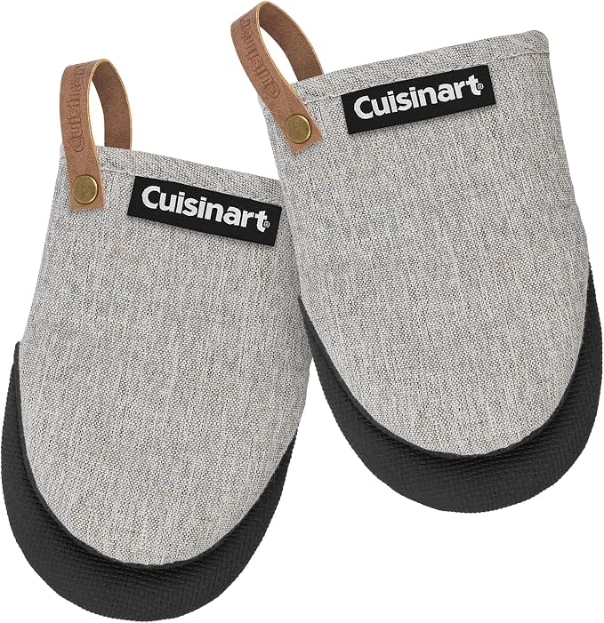 Cuisinart Heritage Mini Oven Mitts, 2-Pack, Neoprene, Heat Resistant 350F | Cotton-lined, non-slip neoprene palm, ambidextrous design, leather hang loop, ideal for smaller hands and everyday cooking