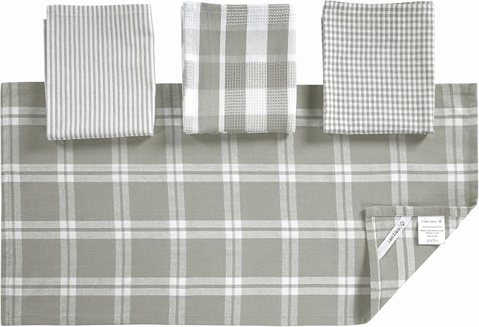 LANE LINEN 100% Cotton Kitchen Dish Cloths, Ultra Soft Absorbent Quick Drying Dish Towels, Multiweave Wash Cloths Dish Towel Sets, 13x28 Inches, 4 Pack - Grey