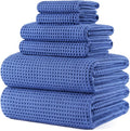 POLYTE 430 GSM Poly Blend Microfiber Quick Dry Waffle Bath Towel Set of 6 | 2-Body Towels, 2-Hand Towels, 2-Wash cloths, Oversize, Lint Free